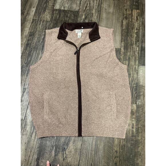 VTG LL Bean Vest Mens XL Brown Lambswool Merino Wool Zip Front Sweater Outdoor - Picture 5 of 6